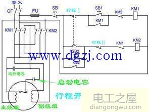 220v电动机正反转加行程开关接线原理图
