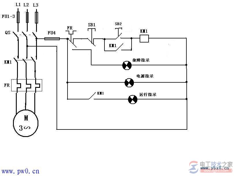 三相电动机直接启动控制线路图